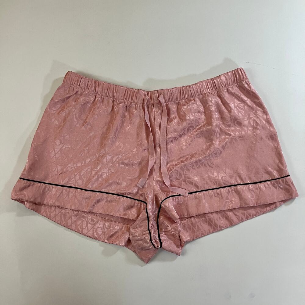 Victoria's Secret Women's XL Pink Satin Jacquard Logo Pajama Sleep Shorts